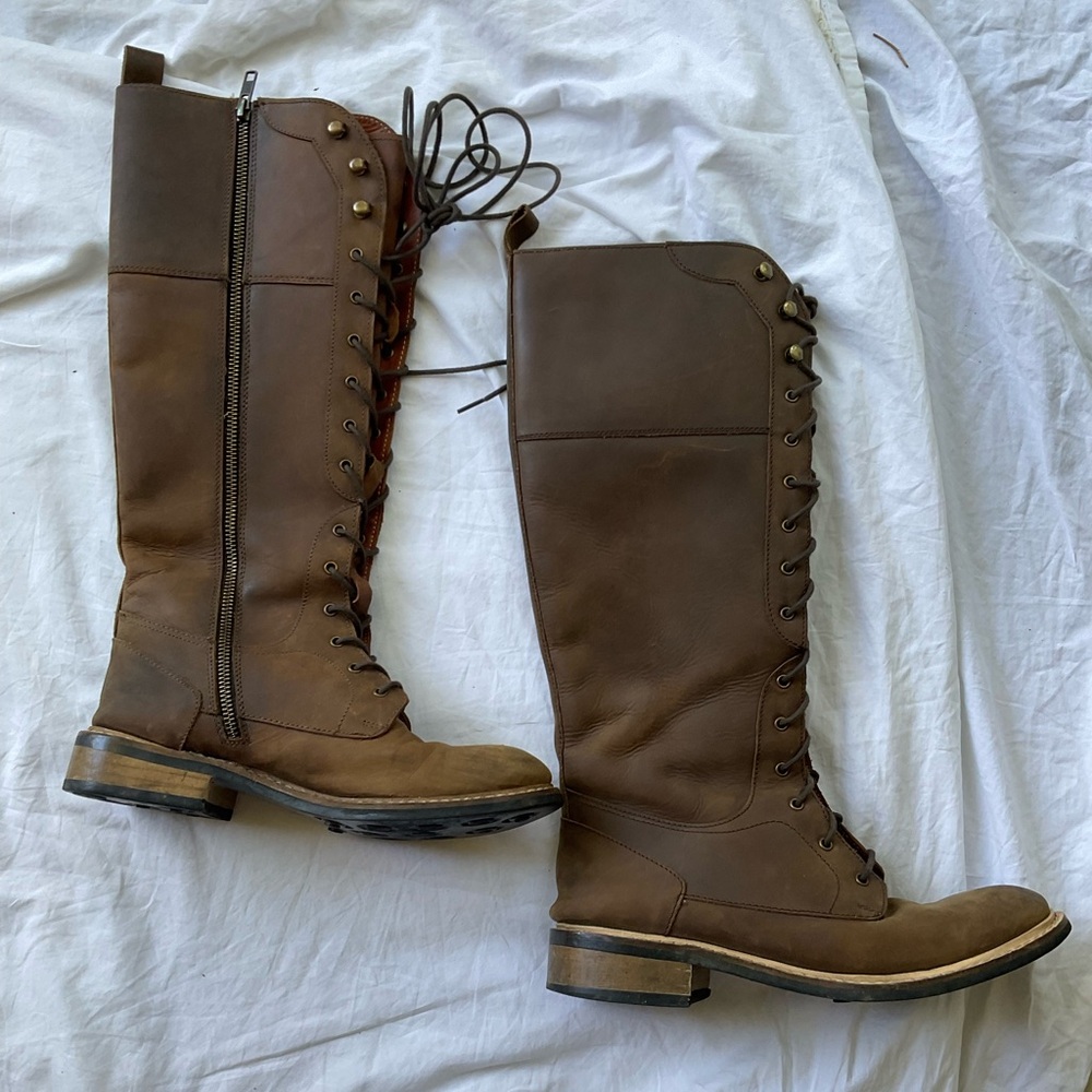 J. Shoes Tall Leather Lace Up Boots w Zipper
